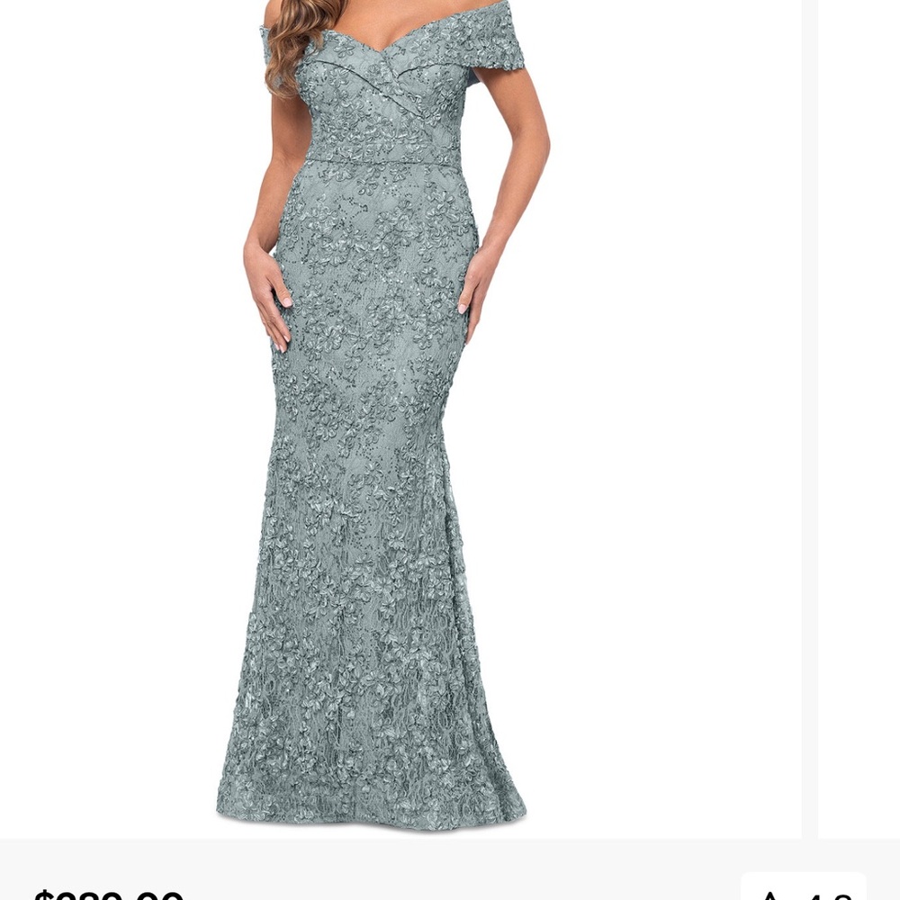 Xscape Strapless Lace Dress in Sage